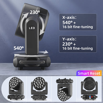 Professional 9x40W RGBW Moving Head Wash Light with Motorized Zoom, 22/36CH DMX512 & RDM Support