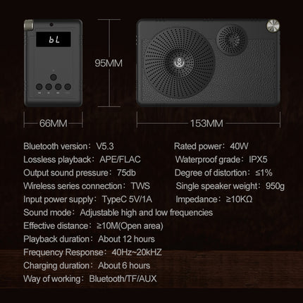 40W Wireless Sound Speaker with Carry Strap, IPX5 Water Resistant, Long Battery Life