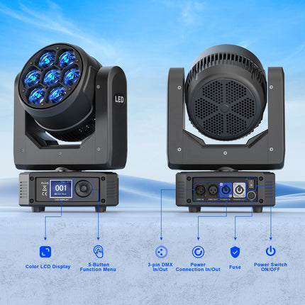 300W Moving Head Stage Light 7x25W RGBW LED Zoom Beam Wash DJ DMX Sound Control Lighting