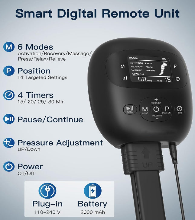 Rechargeable Leg and Foot Massager with Air Compression 6 Chamber LCD Display