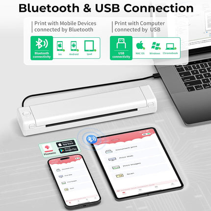 Wireless A4 Heat Printing Machine – Compact Inkless Printer with Type-C Rechargeable Power