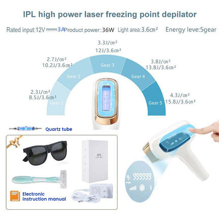 Plug-In IPL Hair Removal System 990K Flashes with Quartz Lamp & 5-Level Control