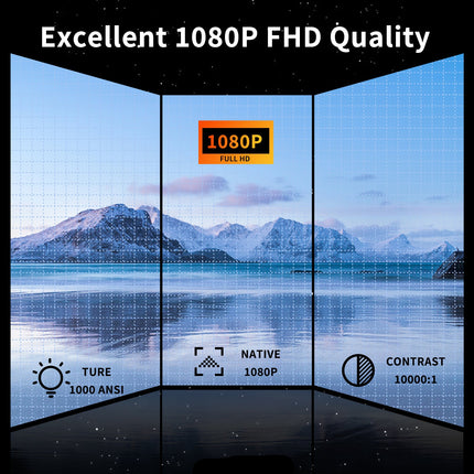 HD LCD Projector 1080P, Auto Keystone, 5W Speaker, 30”-200” Display