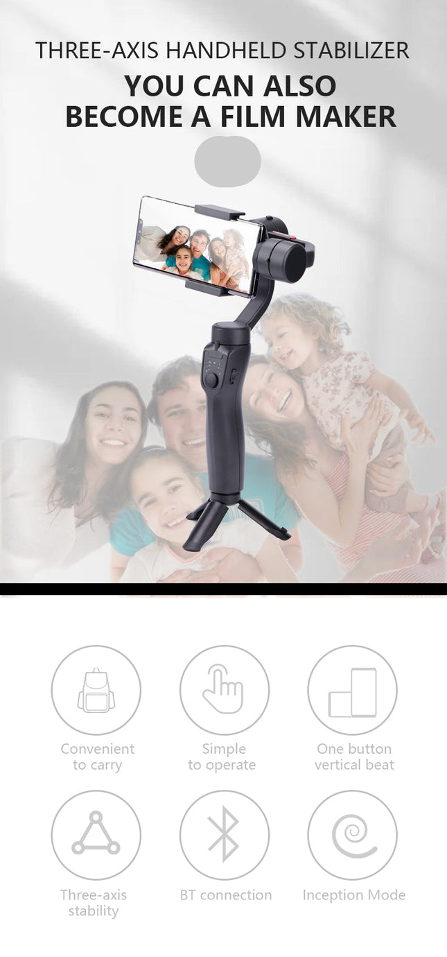 Cordless 3-Axis Camera Gimbal Stabilizer 2500mAh with Horizontal & Vertical Switch