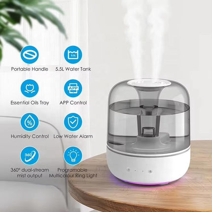 Smart 5.5L Cool Mist Humidifier for Home & Office with Soft LED Light