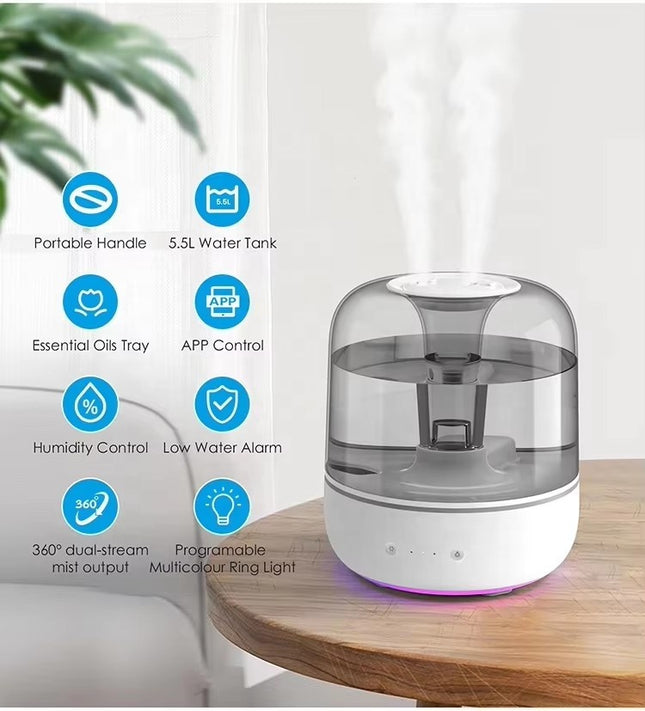 Smart 5.5L Cool Mist Humidifier for Home & Office with Soft LED Light
