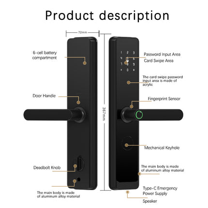 Smart Fingerprint Digital Door Lock with WiFi App Control for Home and Office Use