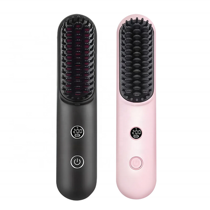 Portable Ionic Hair Straightener Brush Rechargeable with 3 Heat Settings LED Screen