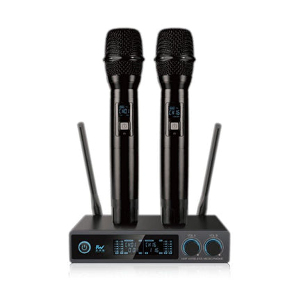 Dual UHF Wireless Handheld Microphone System with Receiver, XLR & 6.35mm Outputs for Karaoke, Stage & PA Use
