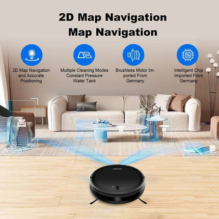 Cordless Smart Robot Vacuum Cleaner with Real-Time 2D Map, HEPA Filtration, Wet & Dry Cleaning – Black