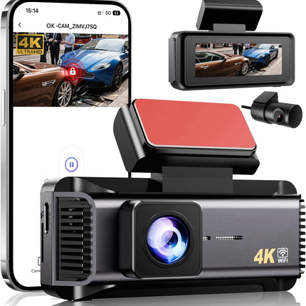 4K WiFi Dash Cam with Front and Rear Recording and 2.99 Inch Display