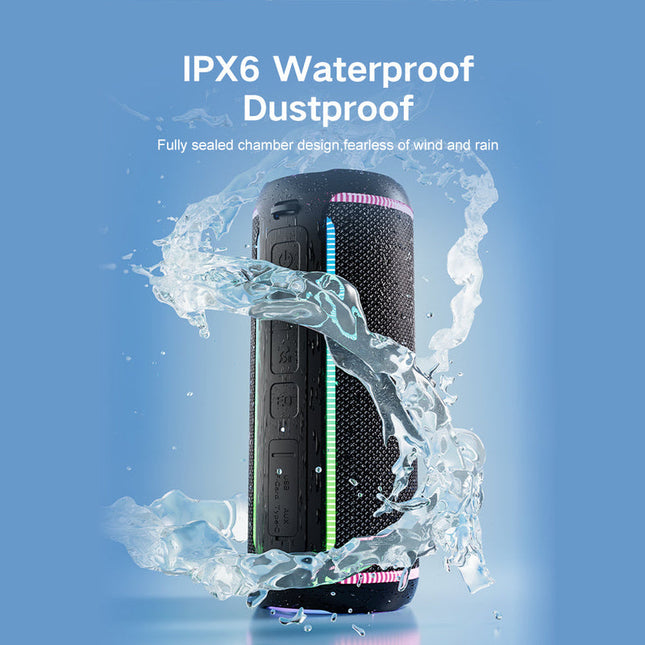 Portable 50W Bluetooth Speaker with RGB LED Lights, IPX6 Waterproof, 12 Hour Playtime