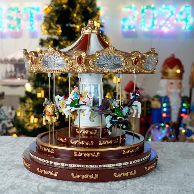 LED Christmas Carousel Decoration with Rotating Motion, Music & Bluetooth Audio – 32cm Light Up Festive Display