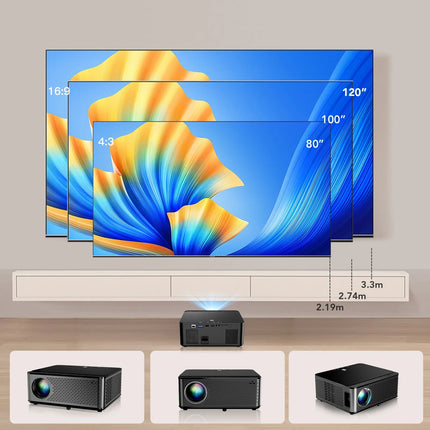 4K Smart Projector Android 12 WiFi Portable 2400 Lumens Stereo Speaker Home Theater
