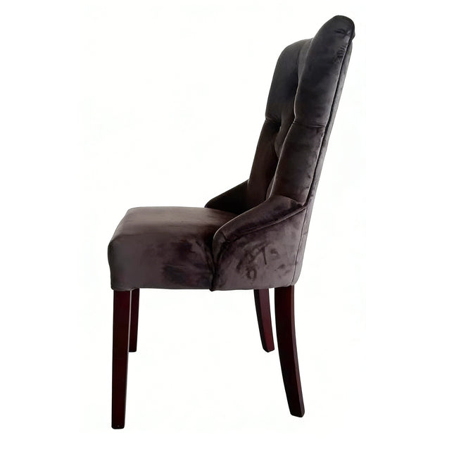 Modern Velvet Upholstered Dining Chair High Back Dark Grey Wood Frame