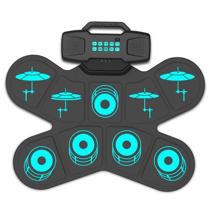 Portable Rechargeable Electronic Drum Pad with Dual Speakers and Desktop Stand