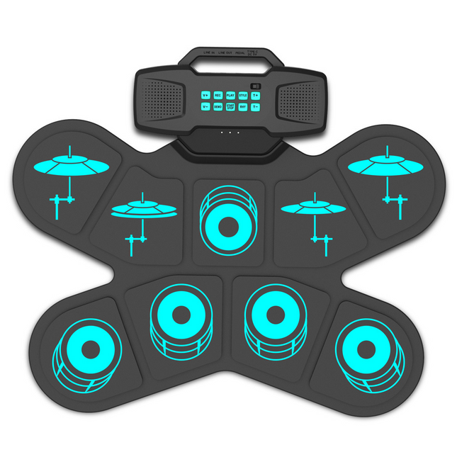 Portable Rechargeable Electronic Drum Pad with Dual Speakers and Desktop Stand