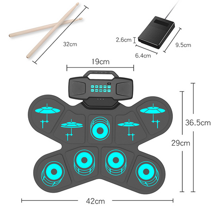 Portable Rechargeable Electronic Drum Pad with Dual Speakers and Desktop Stand