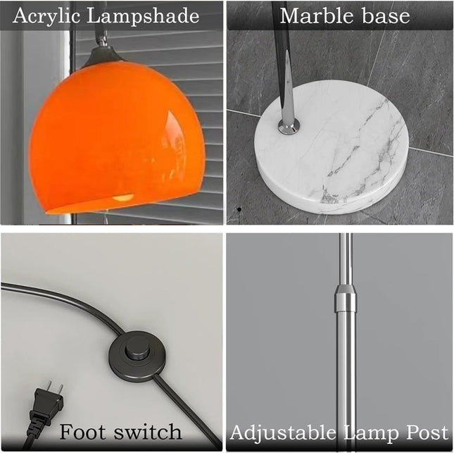 Tall Arc Floor Lamp with Acrylic Shade Adjustable Standing Light E27 Socket for Living Room