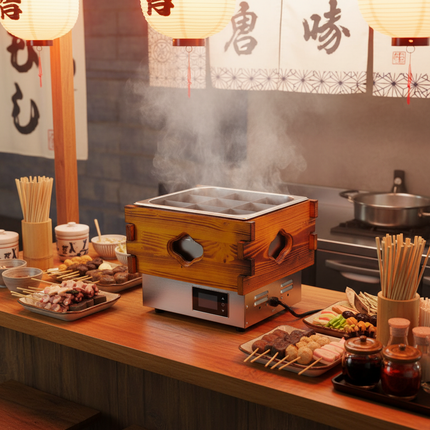 Commercial Electric Oden Cooker 220V Single Tank 9-Grid Food Warmer with Digital Control