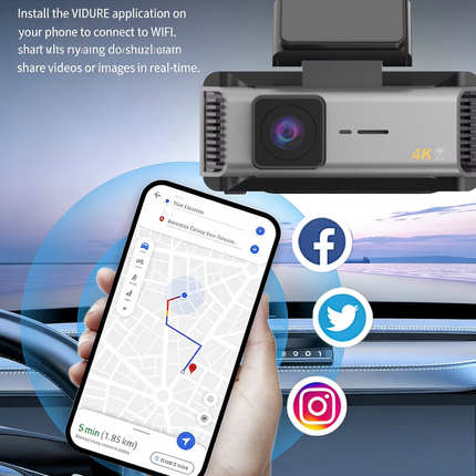 4K WiFi Dash Cam with Front and Rear Recording and 2.99 Inch Display