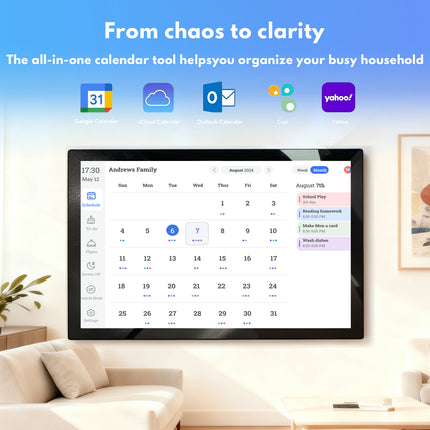 32" Smart Digital Calendar Wall Display WiFi Touchscreen Family Planner with Clock & Media Playback