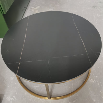 Convertible Round Living Room Coffee Table with Marble and Metal Base