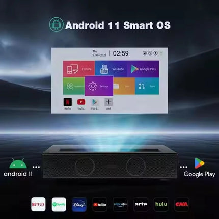 Ultra Short Throw Laser Projector with Android 11, WiFi 6 and Full HD Resolution
