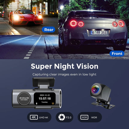4K Dual Lens WiFi Dash Camera with Metal Housing and Parking Monitoring