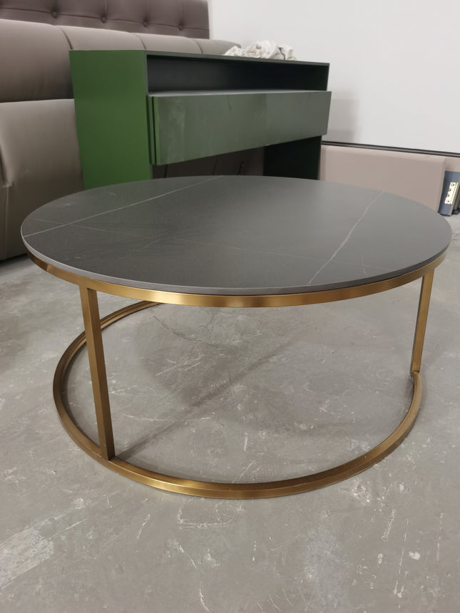 Convertible Round Living Room Coffee Table with Marble and Metal Base