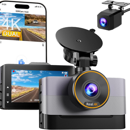 Dual Camera Dash Cam 4K UHD with Rear Camera, 3-inch Display and TF Card Support