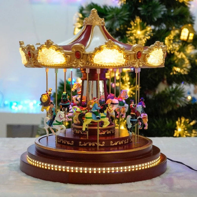 32cm LED Christmas Carousel Ornament with Rotation, Vertical Motion, Built-In Music and Bluetooth Speaker Function