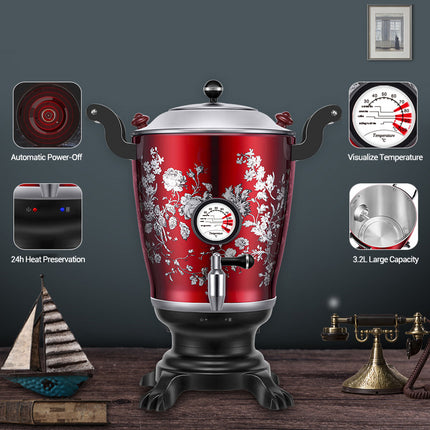 304 Stainless Steel Electric Samovar Tea Kettle with Thermometer and Faucet