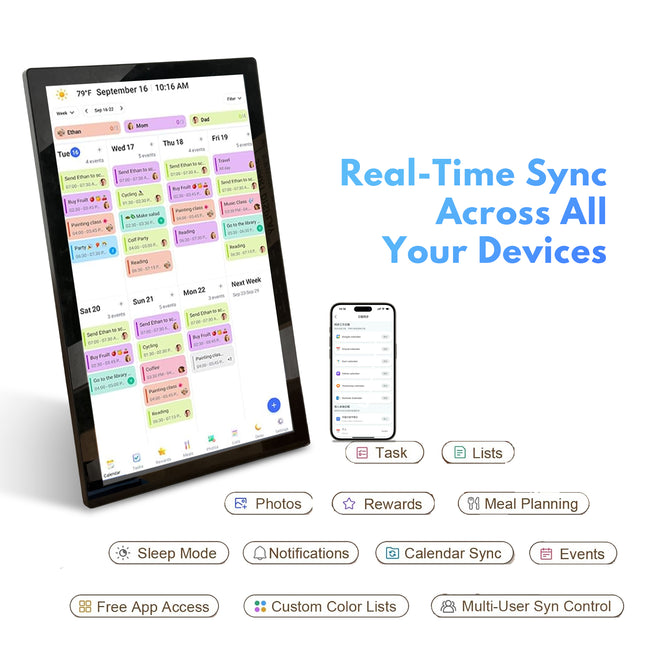 32" Smart Digital Calendar Wall Display WiFi Touchscreen Family Planner with Clock & Media Playback