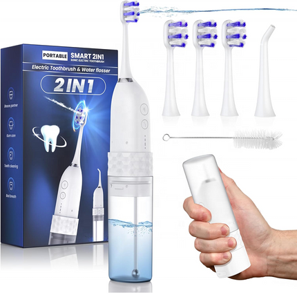 Rechargeable Portable Toothbrush Water Flosser Combo with 360° Rotating Nozzles