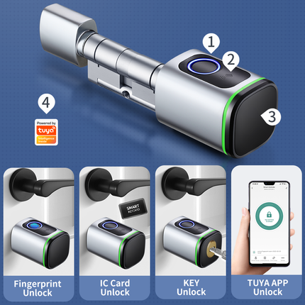 Smart Bluetooth Fingerprint Door Lock Cylinder with Tuya App Keyless Access Adjustable Length