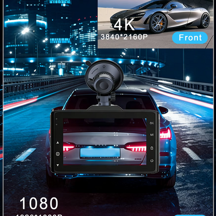 Dual Camera Dash Cam 4K UHD with Rear Camera, 3-inch Display and TF Card Support