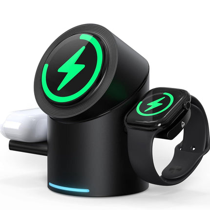 3-in-1 Fast Wireless Charging Stand 15W Compatible Auto Rotating Dock Station