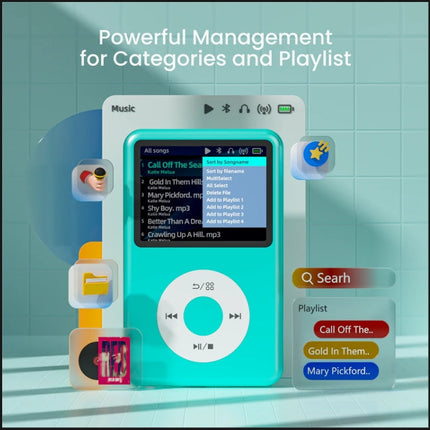 Portable Bluetooth Media Player with 2.4-Inch Screen, 128GB Card Support, FM Tuner & Digital Book Reader