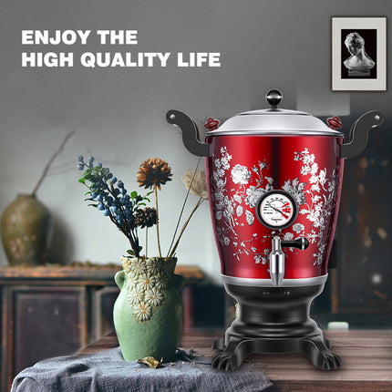 304 Stainless Steel Electric Samovar Tea Kettle with Thermometer and Faucet