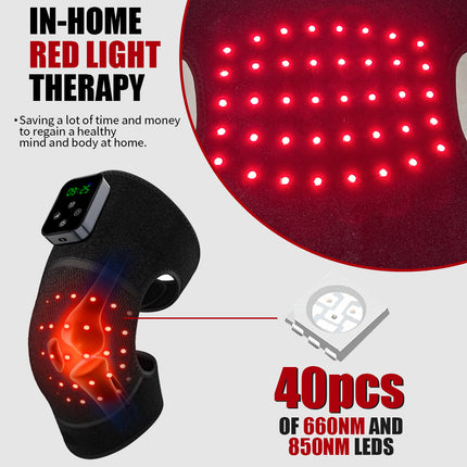 Rechargeable LED Light Relaxation Knee Wrap 660nm 850nm Infrared 3000mAh Battery Black
