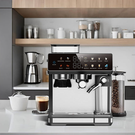 3-in-1 Espresso Coffee Machine with Built-in Grinder & Milk Frother