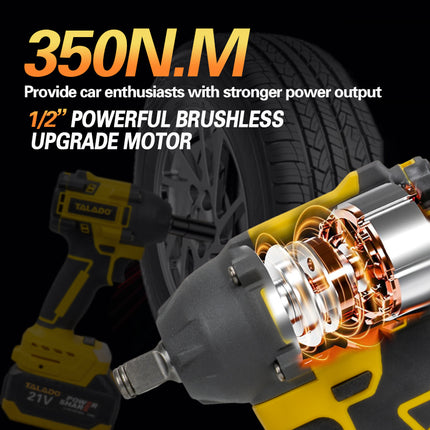 21V Cordless Impact Wrench High Torque Brushless Driver with Half Inch Square Anvil