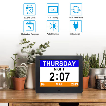 7-Inch Smart Digital Picture Frame with Clock, Dual Time Display, Audio Support & Remote