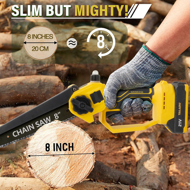 Compact 8 Inch Cordless Electric Chain Saw One-Hand Garden Branch Cutter 600W Brushless