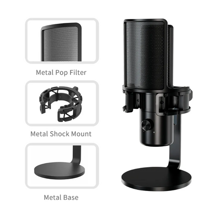 USB Desktop Condenser Microphone with LED Glow, Metal Build for Streaming, Voice Chat & Studio Recording