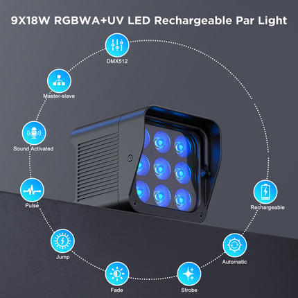 Portable 9x18W 6-in-1 RGBWA UV LED Par Lights Ideal for Weddings Parties Banquet Halls