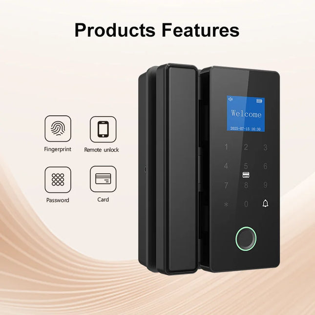 Wireless Smart Lock for Glass Doors with Fingerprint, Card and Password Access