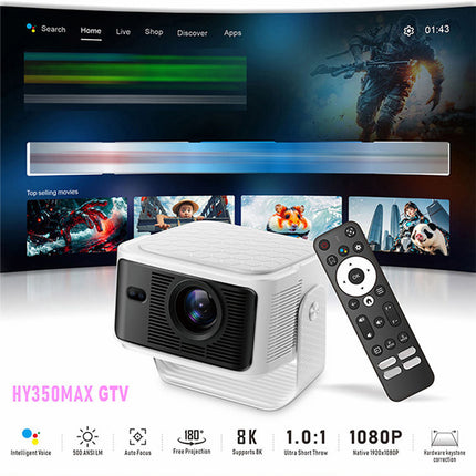 Full HD Smart Projector 1080P Auto Focus Bluetooth Remote 550 ANSI Lumens White