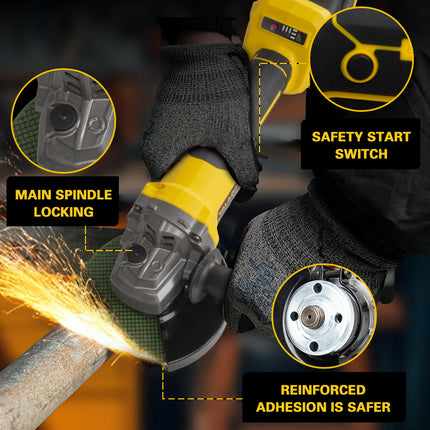 Heavy Duty Cordless Brushless Angle Grinder 21V 3Ah 100-125mm Disc Multi Speed for Cutting Demolition